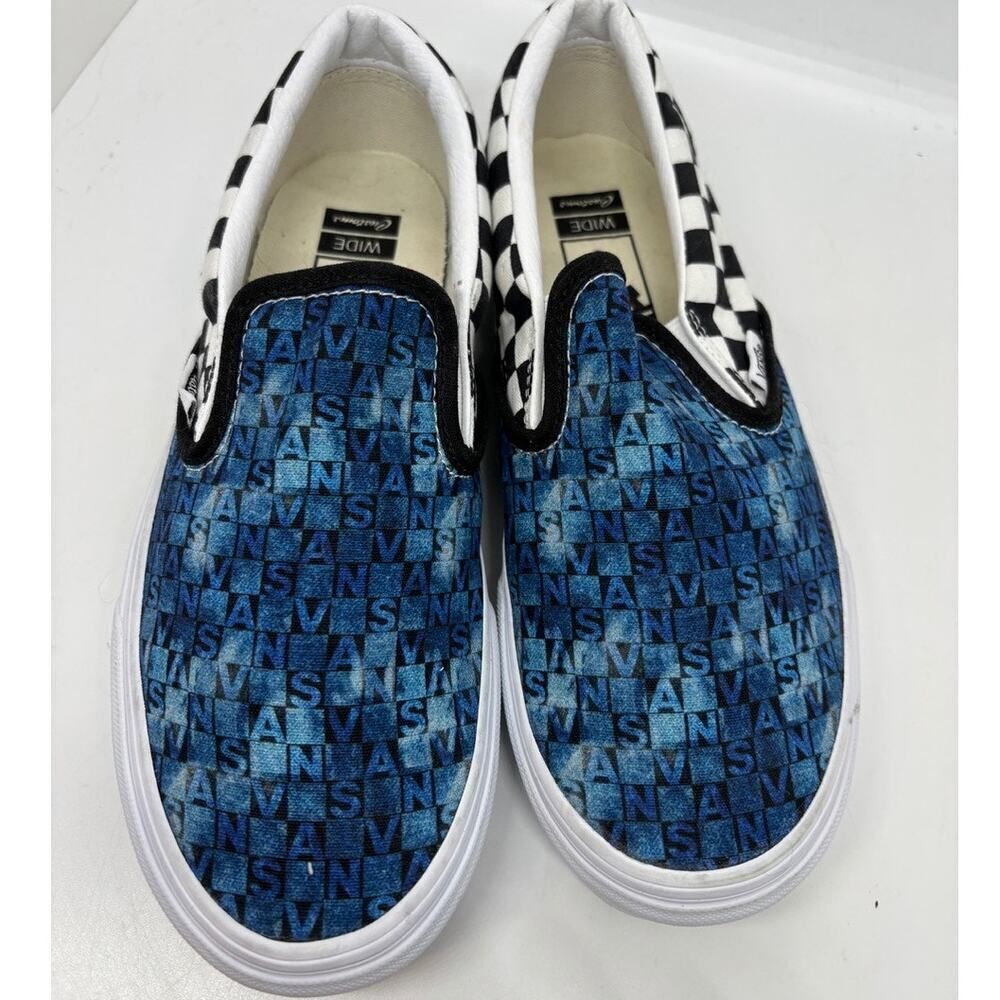 NWOB VANS Slip-On Logo & Black White Check CUSTOMS Low Top WIDE M 6.5W W 8.0W